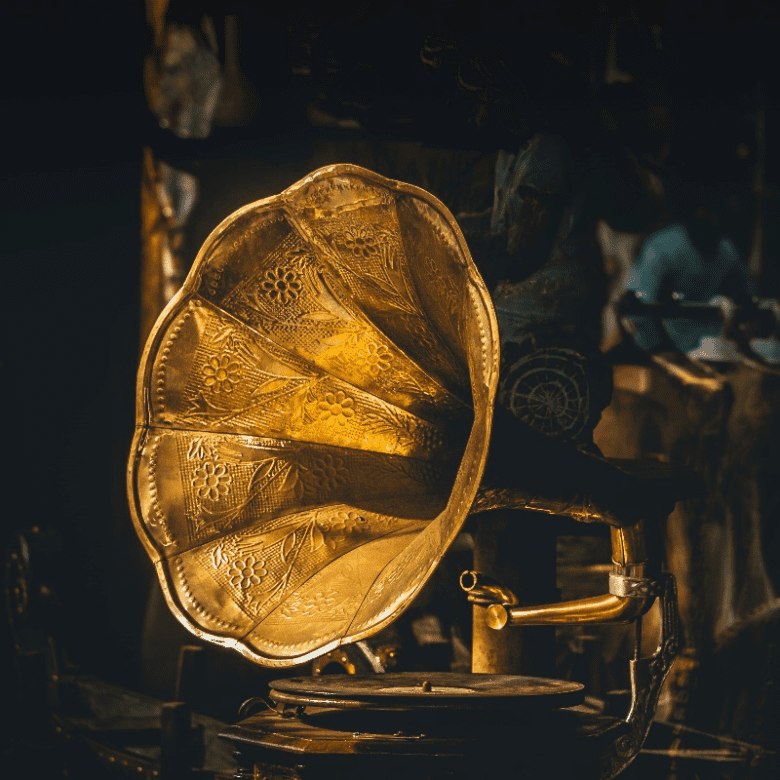Vinyl playing on a gramophone